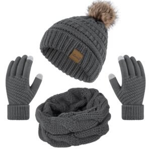 Sapil 3 Pcs Women Winter Hat and Gloves Sets